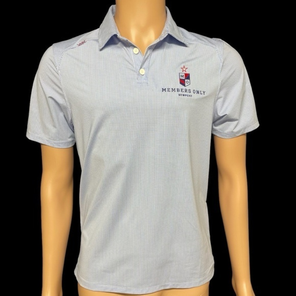 Rhone Men’s S Blue Dot Nylon Wicking Transfer Golf Polo Company Logo in EUC